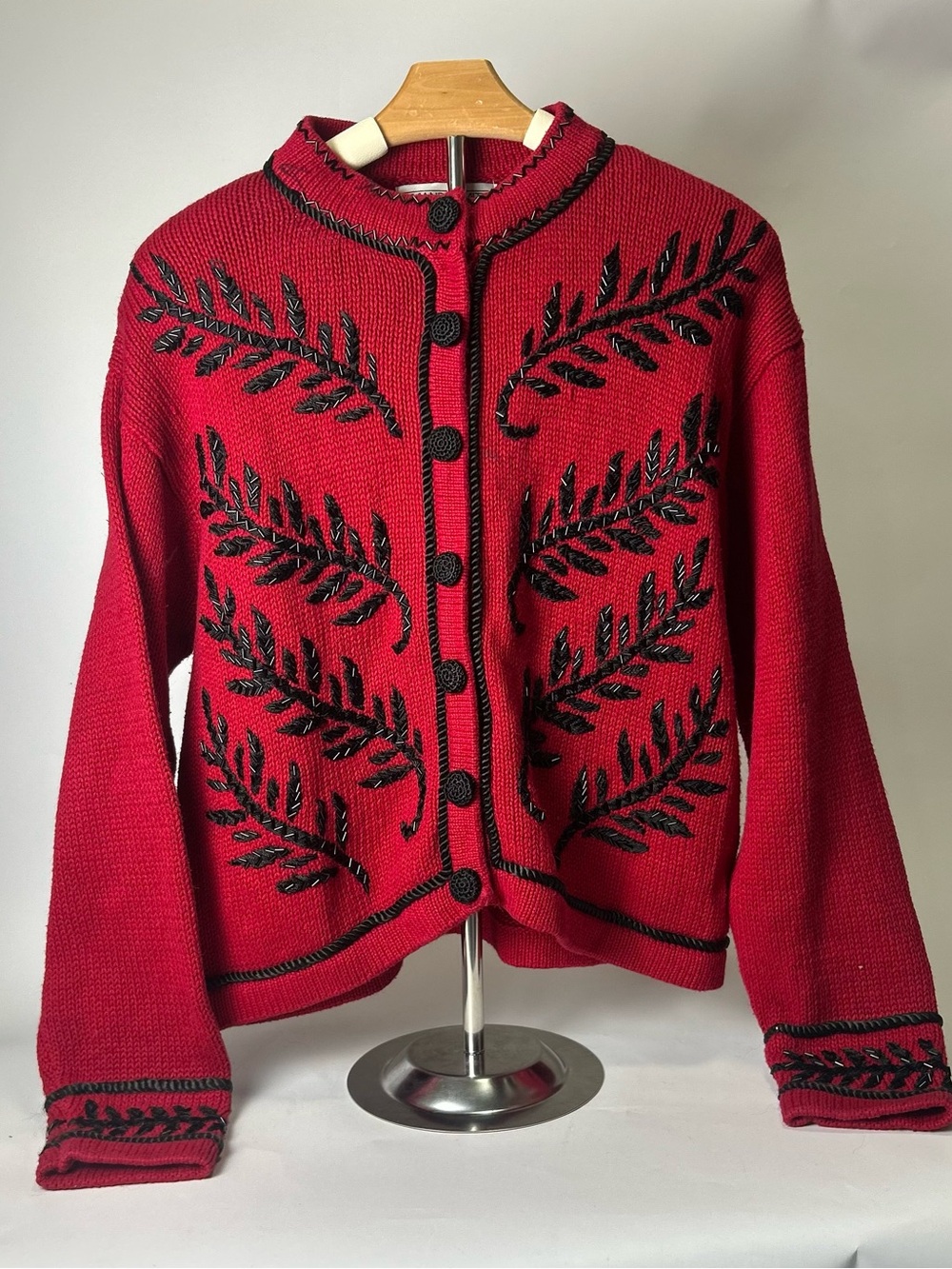 Red Embroidered Knit Cardigan Sweater - Women's